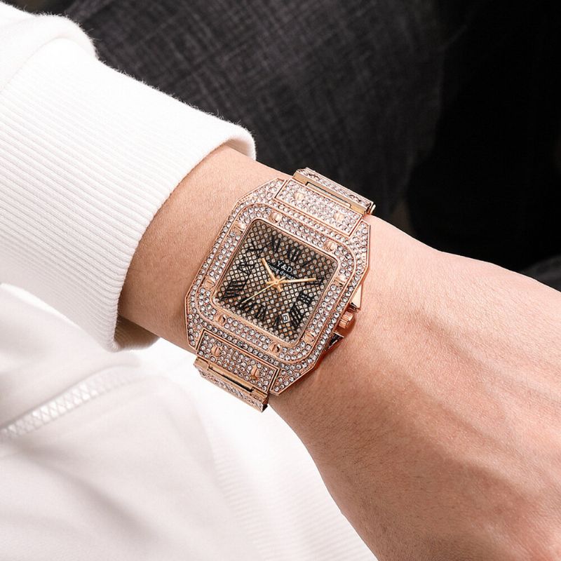 Fashion Elegent Causal Big Dial Steel Band Diamond Men Quartz Watch