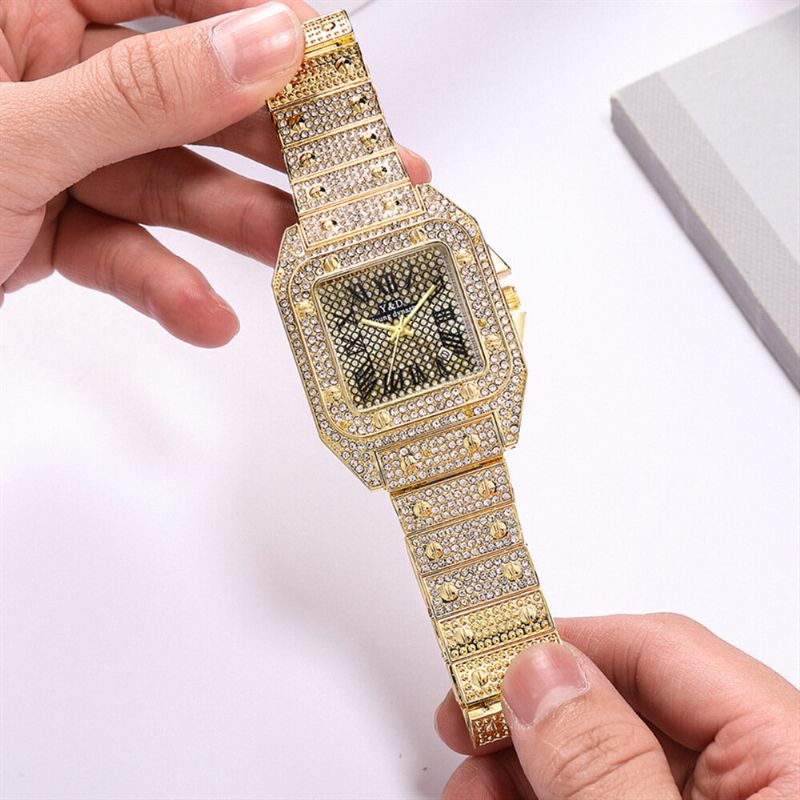 Fashion Elegent Causal Big Dial Steel Band Diamond Men Quartz Watch