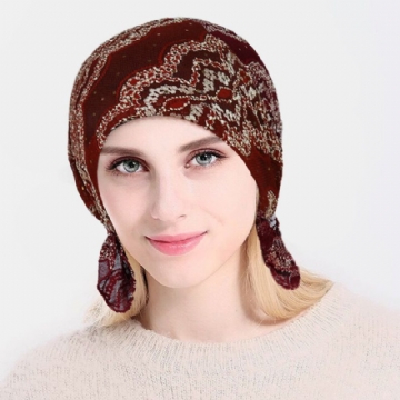 Fashion Lace Printing Chemotherapy Cap Knitting Cutout Hats