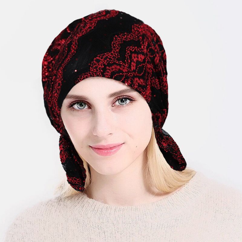 Fashion Lace Printing Chemotherapy Cap Knitting Cutout Hats