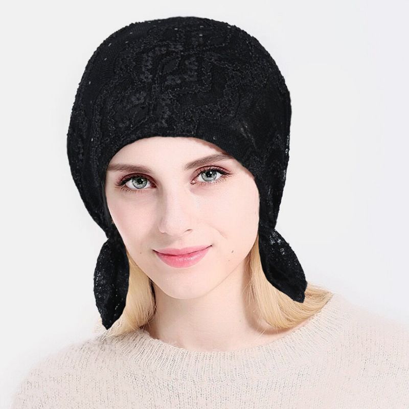 Fashion Lace Printing Chemotherapy Cap Knitting Cutout Hats