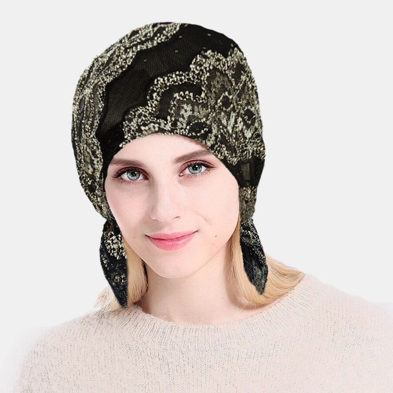 Fashion Lace Printing Chemotherapy Cap Knitting Cutout Hats