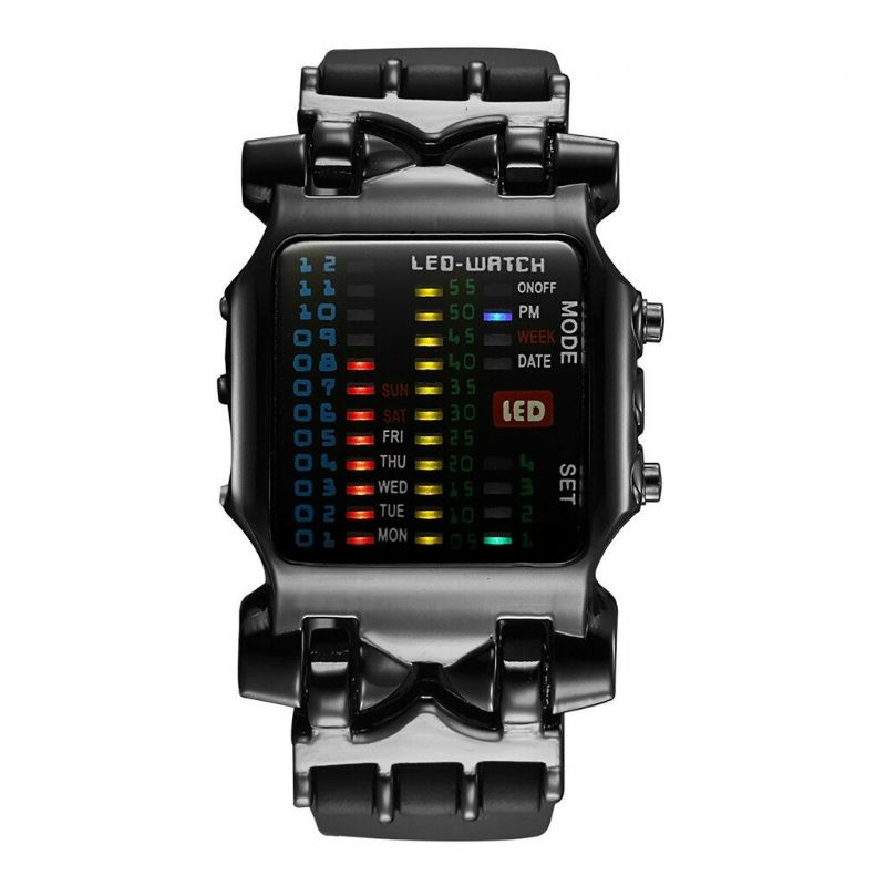 Fashion Square Style Cool Men Watch Led Time Date Week Display Colorful Light Digital Watch