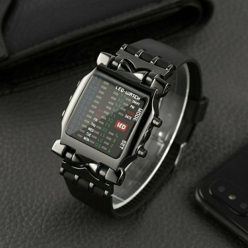 Fashion Square Style Cool Men Watch Led Time Date Week Display Colorful Light Digital Watch