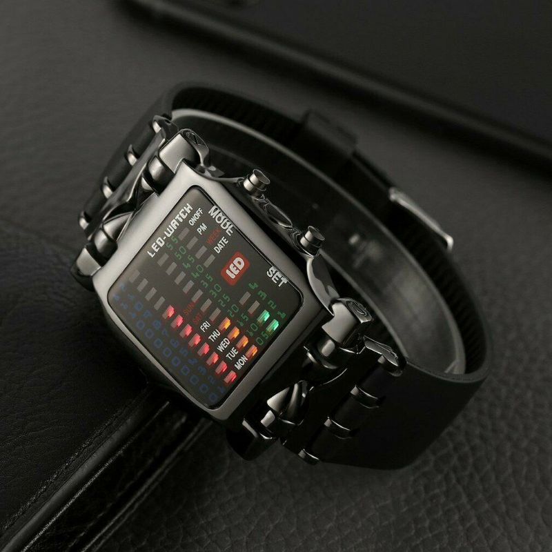 Fashion Square Style Cool Men Watch Led Time Date Week Display Colorful Light Digital Watch