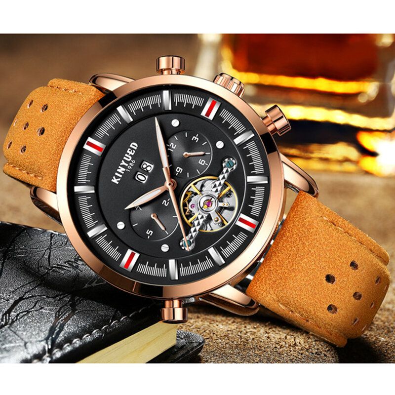 Fashion Style Brathable Leather Strap Automatic Men Business Montre Mécanique