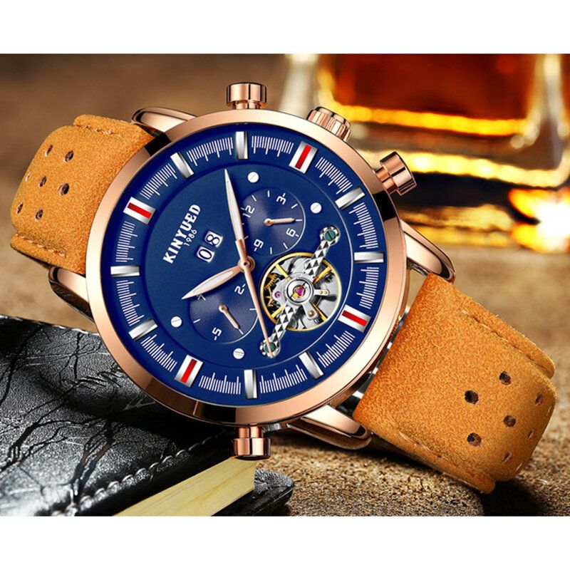 Fashion Style Brathable Leather Strap Automatic Men Business Montre Mécanique