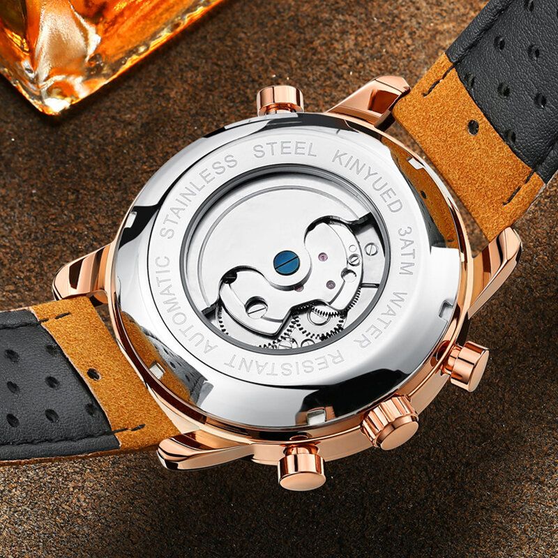 Fashion Style Brathable Leather Strap Automatic Men Business Montre Mécanique