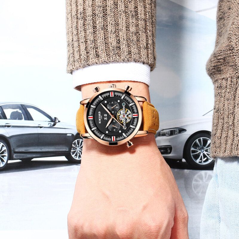 Fashion Style Brathable Leather Strap Automatic Men Business Montre Mécanique