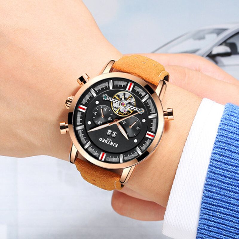 Fashion Style Brathable Leather Strap Automatic Men Business Montre Mécanique