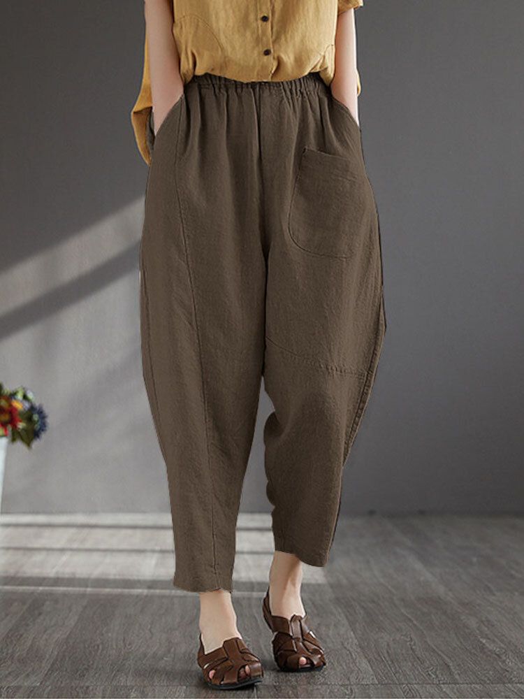 Femme 100% Coton À Jambes Larges Couleur Unie Harlan Pyjama Décontracté Neuvième Pantalon