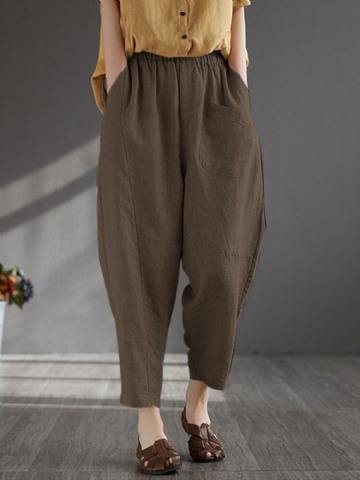 Femme 100% Coton À Jambes Larges Couleur Unie Harlan Pyjama Décontracté Neuvième Pantalon