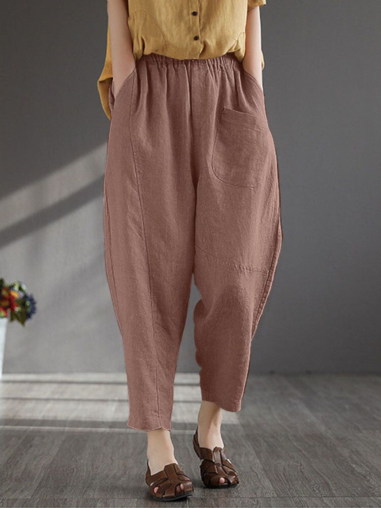 Femme 100% Coton À Jambes Larges Couleur Unie Harlan Pyjama Décontracté Neuvième Pantalon