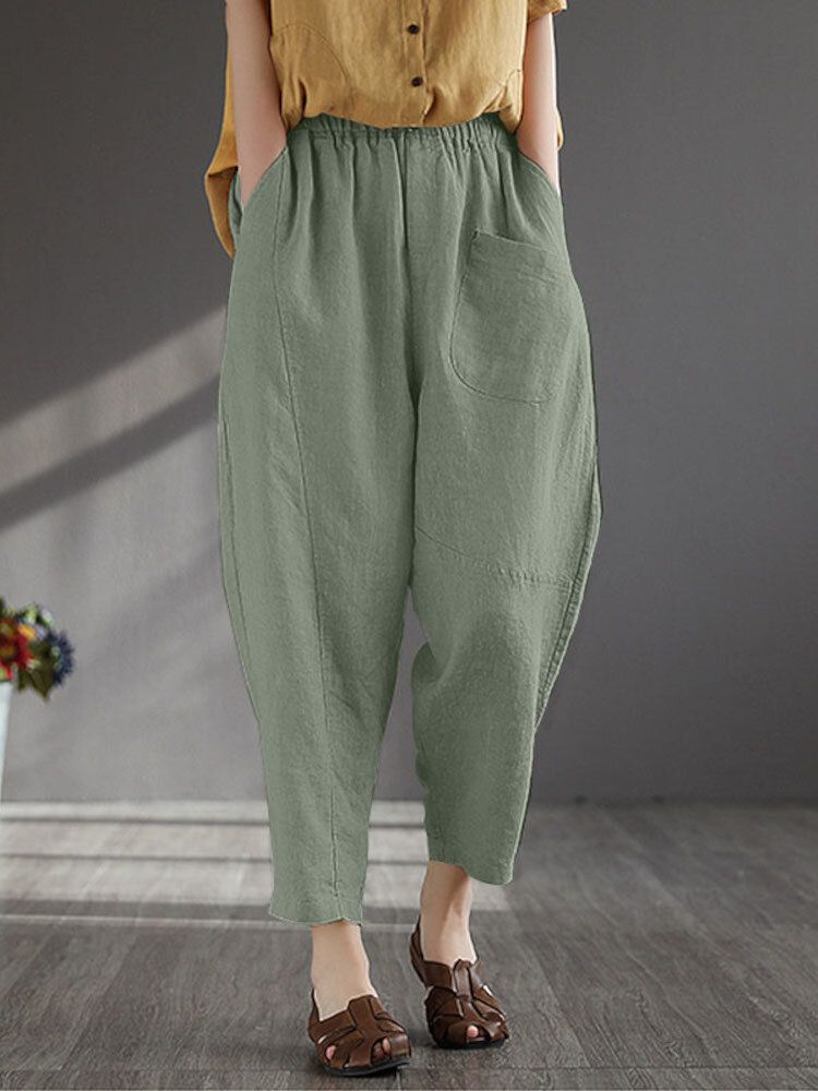 Femme 100% Coton À Jambes Larges Couleur Unie Harlan Pyjama Décontracté Neuvième Pantalon