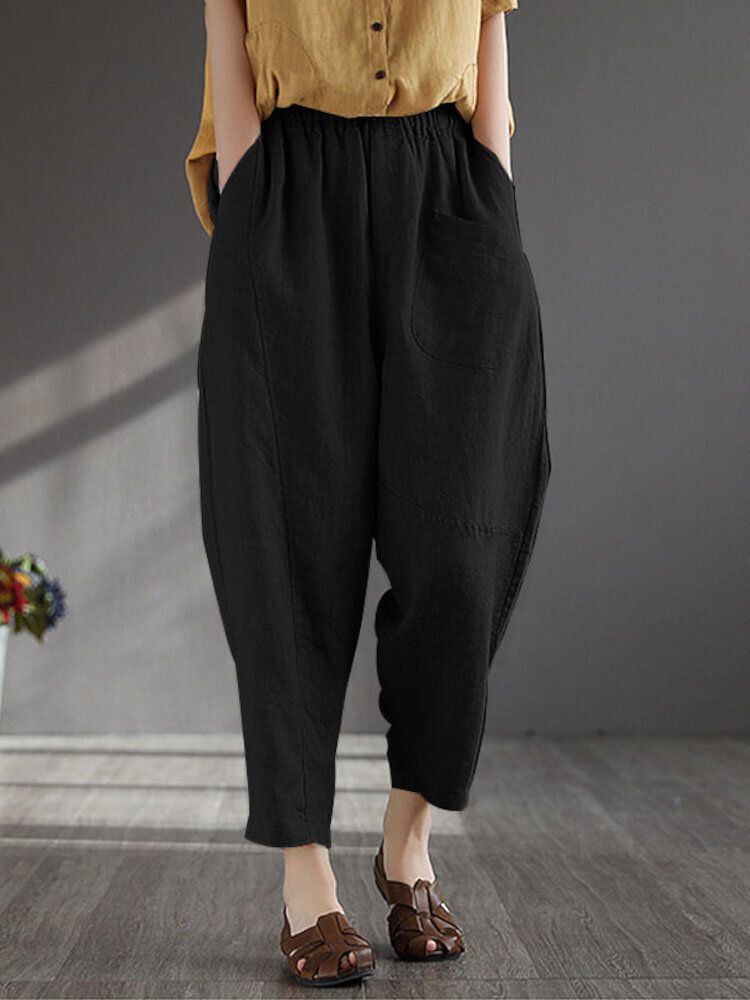 Femme 100% Coton À Jambes Larges Couleur Unie Harlan Pyjama Décontracté Neuvième Pantalon