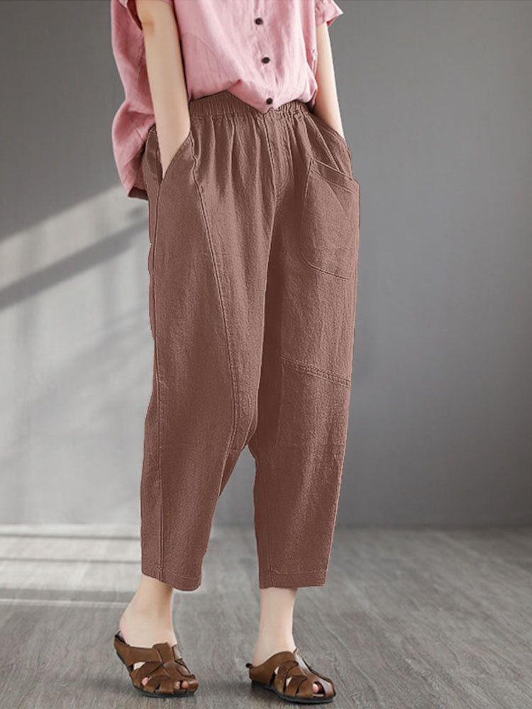 Femme 100% Coton À Jambes Larges Couleur Unie Harlan Pyjama Décontracté Neuvième Pantalon