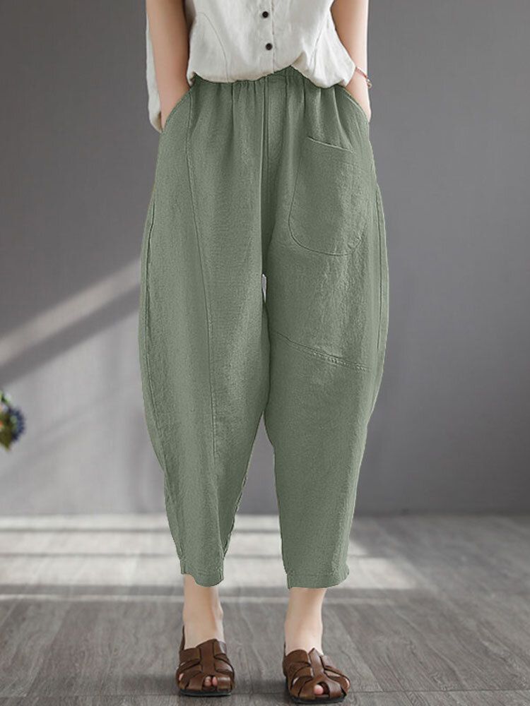 Femme 100% Coton À Jambes Larges Couleur Unie Harlan Pyjama Décontracté Neuvième Pantalon