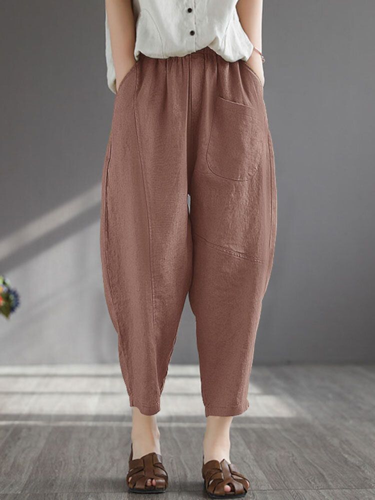 Femme 100% Coton À Jambes Larges Couleur Unie Harlan Pyjama Décontracté Neuvième Pantalon