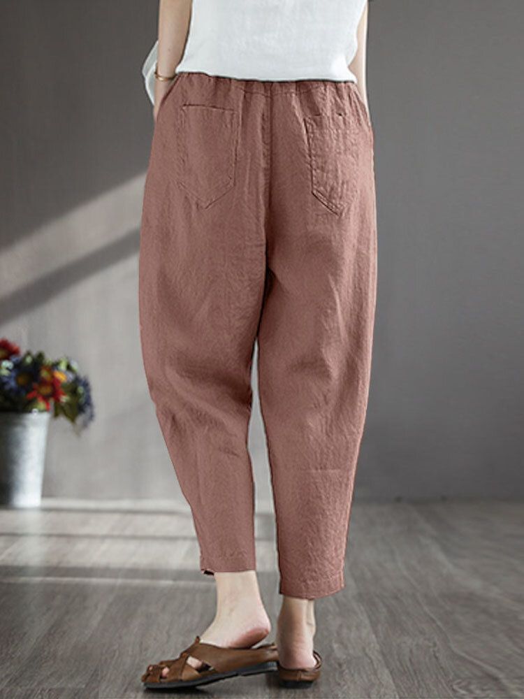 Femme 100% Coton À Jambes Larges Couleur Unie Harlan Pyjama Décontracté Neuvième Pantalon