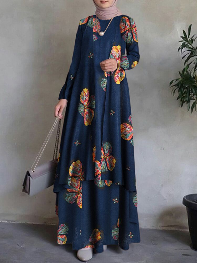 Femme Caftan Tunique 100% Coton Double Couche Conception Loisirs Floral Maxi Robe