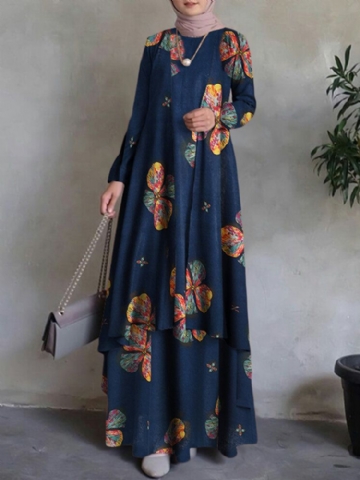 Femme Caftan Tunique 100% Coton Double Couche Conception Loisirs Floral Maxi Robe