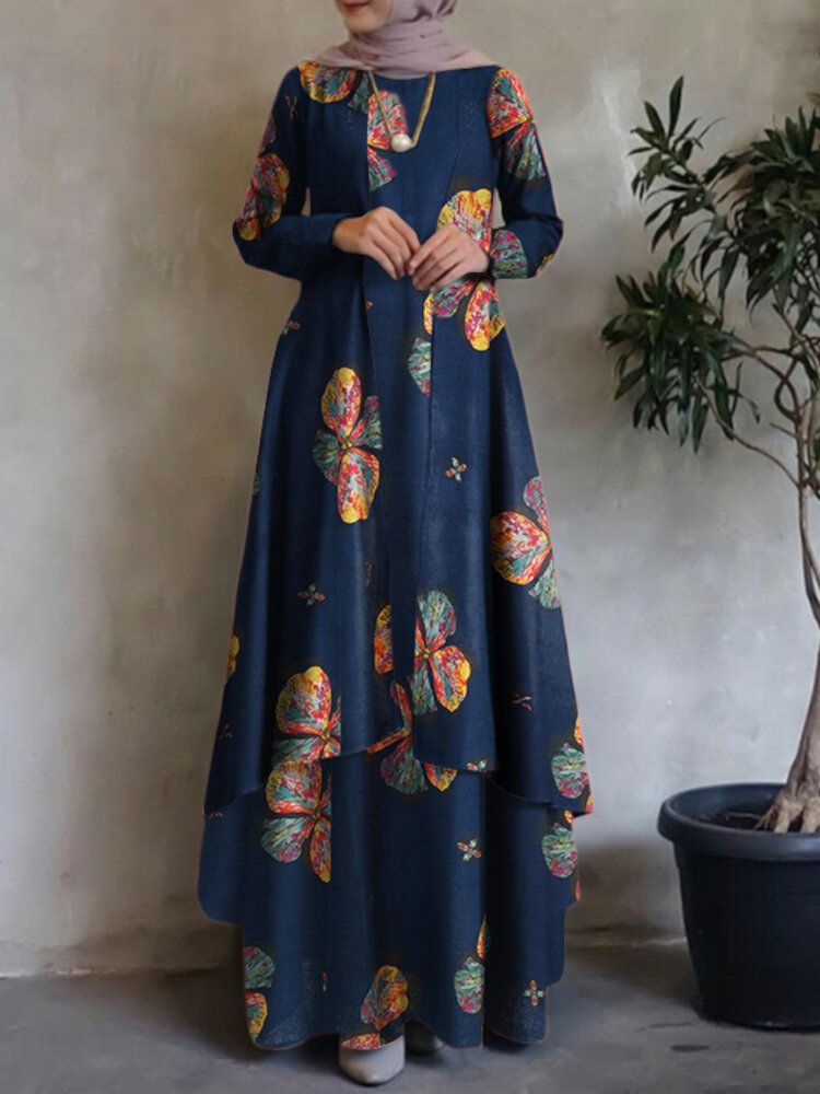 Femme Caftan Tunique 100% Coton Double Couche Conception Loisirs Floral Maxi Robe