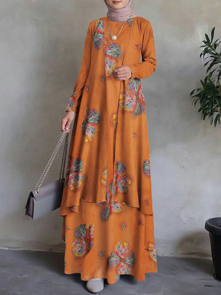 Femme Caftan Tunique 100% Coton Double Couche Conception Loisirs Floral Maxi Robe