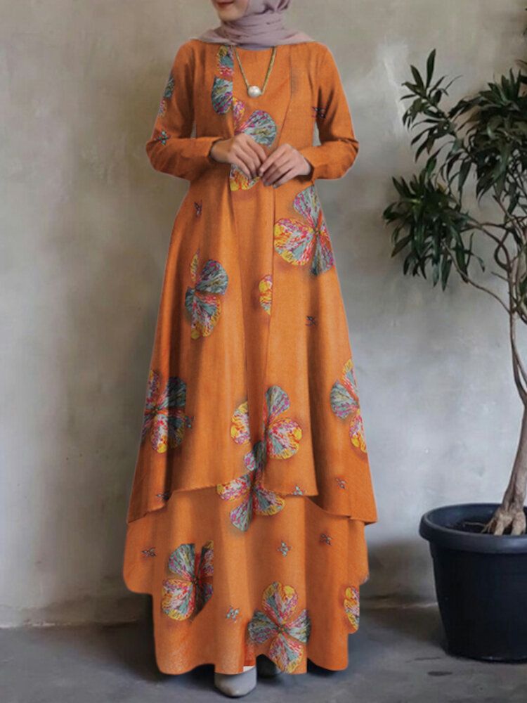 Femme Caftan Tunique 100% Coton Double Couche Conception Loisirs Floral Maxi Robe