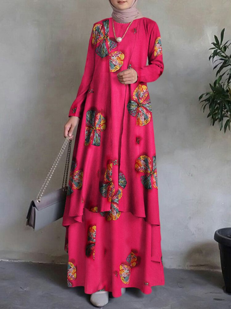 Femme Caftan Tunique 100% Coton Double Couche Conception Loisirs Floral Maxi Robe