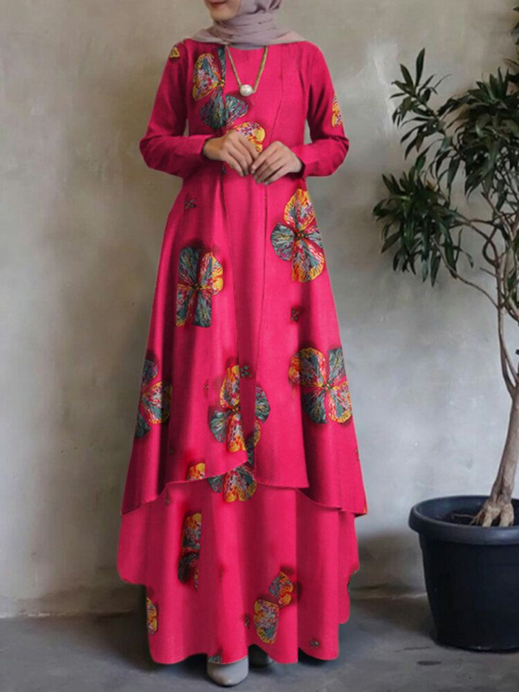 Femme Caftan Tunique 100% Coton Double Couche Conception Loisirs Floral Maxi Robe