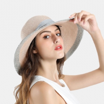 Femme Couleur Unie Coton Avec Noeud En Lin Voyage Vacances Soleil Bord De Mer Chapeau