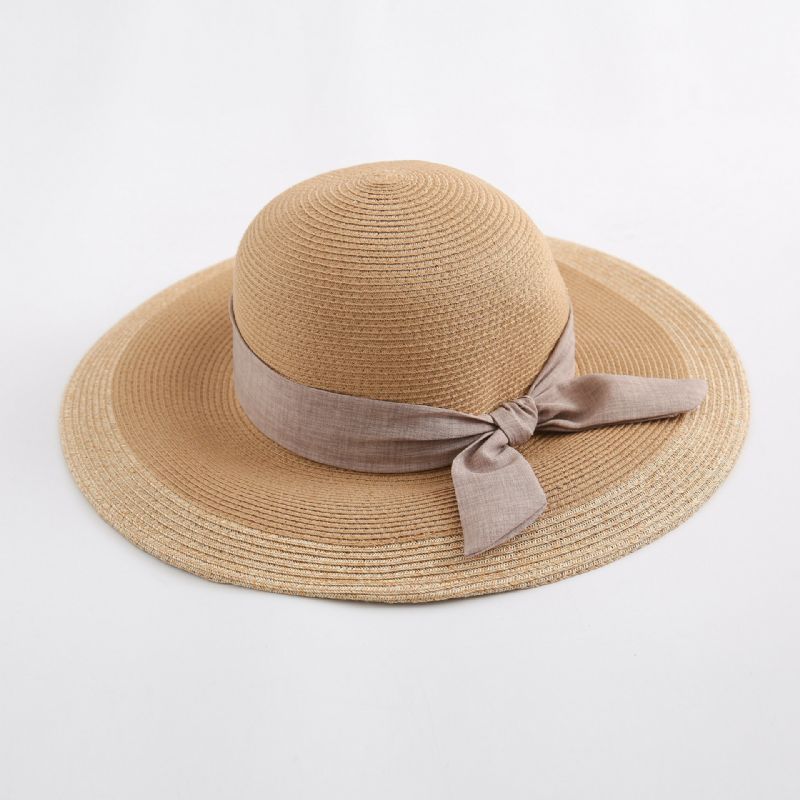 Femme Couleur Unie Coton Avec Noeud En Lin Voyage Vacances Soleil Bord De Mer Chapeau