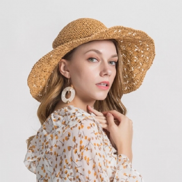 Femme Couleur Unie Large Edge Cap Travel Shade Straw Hat