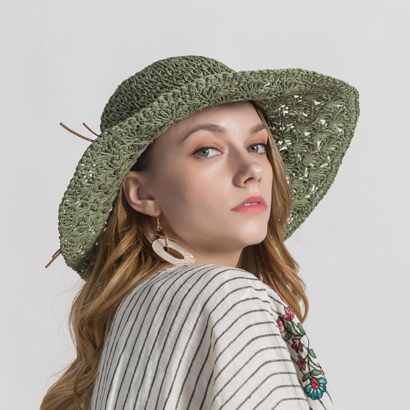 Femme Couleur Unie Large Edge Cap Travel Shade Straw Hat