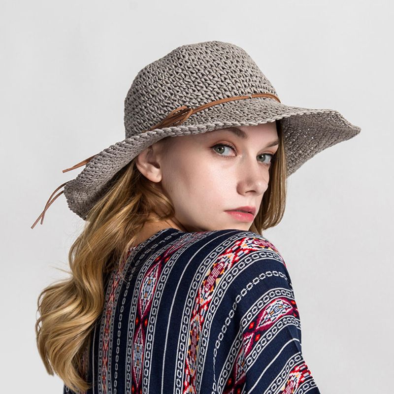 Femme Couleur Unie Large Edge Cap Travel Shade Straw Hat