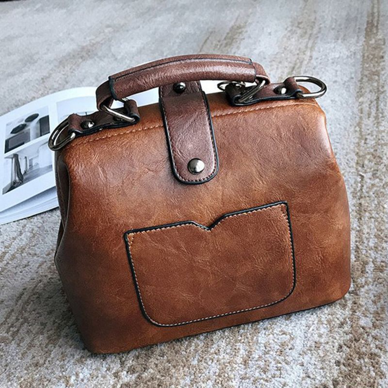 Femme Cuir Artificiel Vintage Grande Capacité Sac À Bandoulière Sangle Convertible Sac À Main Rétro