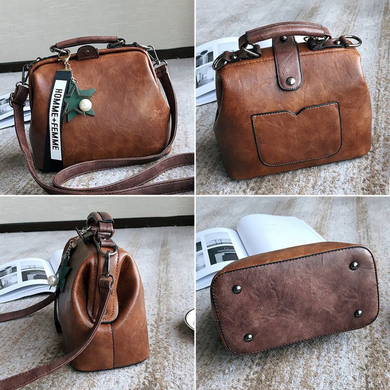 Femme Cuir Artificiel Vintage Grande Capacité Sac À Bandoulière Sangle Convertible Sac À Main Rétro