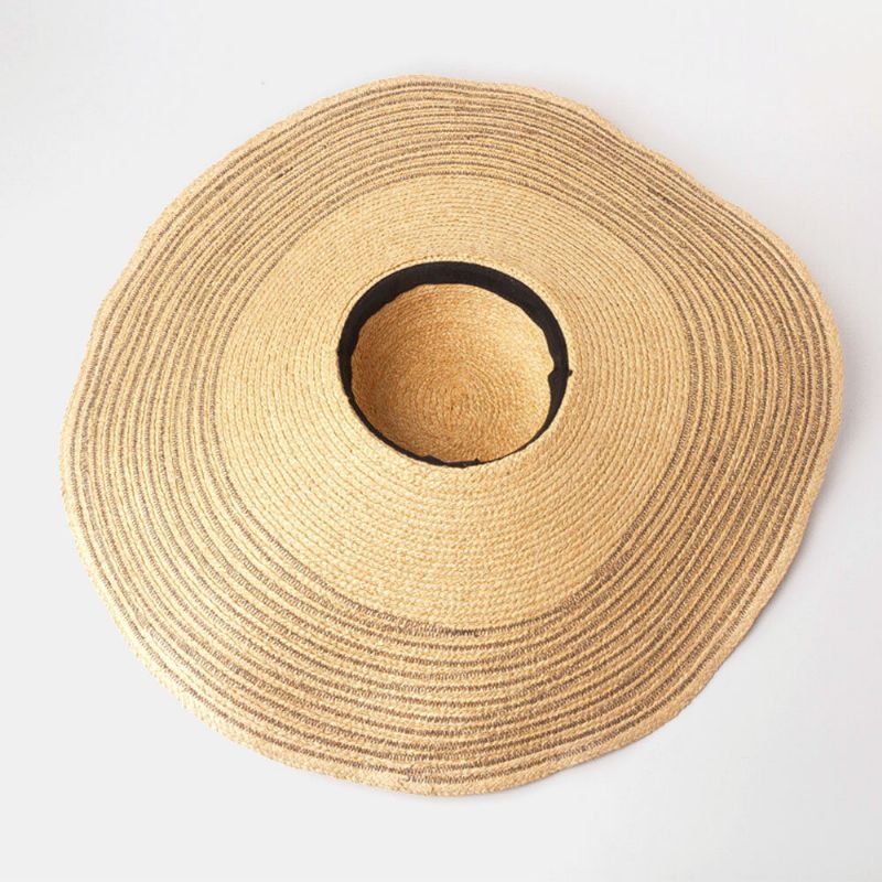 Femme Fait À La Main Sauvage Bord Visière Couleur Rayure Vacances Plage Chapeau De Soleil Raphia Naturel Roulé Chapeau De Paille