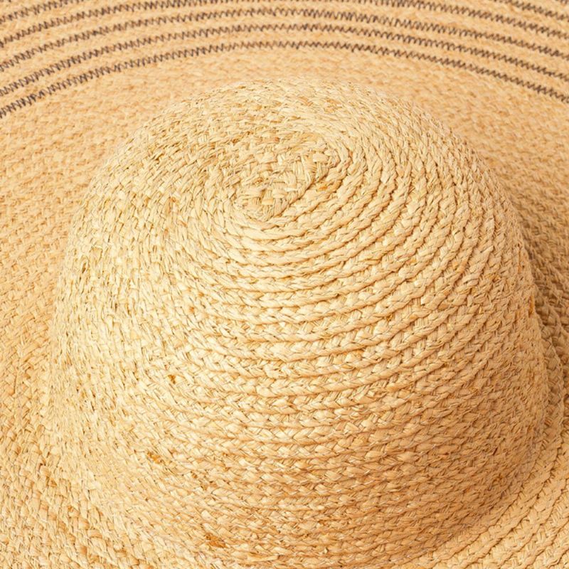 Femme Fait À La Main Sauvage Bord Visière Couleur Rayure Vacances Plage Chapeau De Soleil Raphia Naturel Roulé Chapeau De Paille