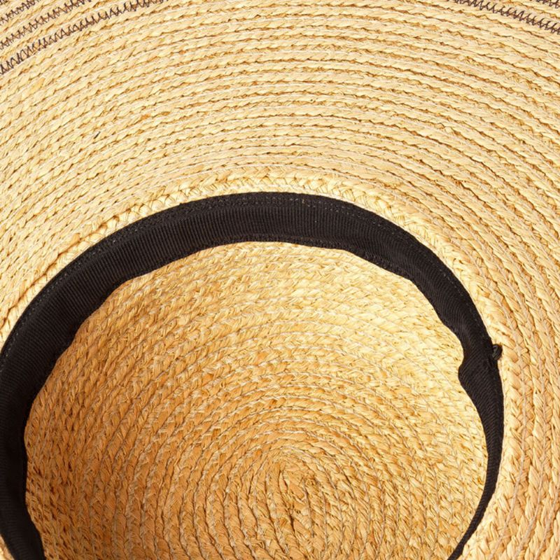 Femme Fait À La Main Sauvage Bord Visière Couleur Rayure Vacances Plage Chapeau De Soleil Raphia Naturel Roulé Chapeau De Paille