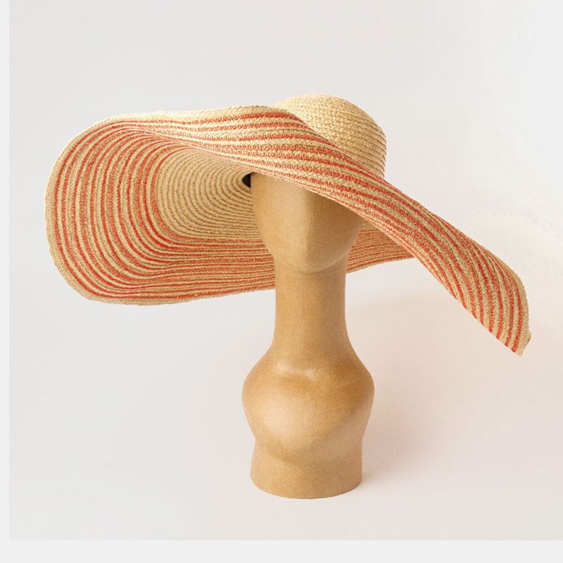 Femme Fait À La Main Sauvage Bord Visière Couleur Rayure Vacances Plage Chapeau De Soleil Raphia Naturel Roulé Chapeau De Paille