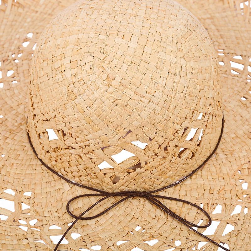 Femme Lafite Grass Gole Fine Leather Rope Bow Shade Chapeau De Paille