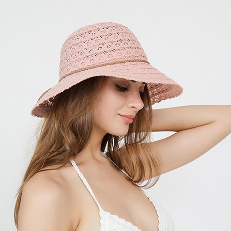 Femme Multicolore Ajouré Pétale Motif Été Crème Solaire Tissé Chapeau De Paille