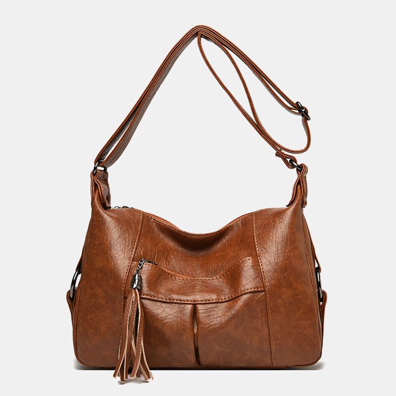 Femme Vintage Faux Cuir Grande Capacité Multi-poches Sac Bandoulière Sac À Bandoulière