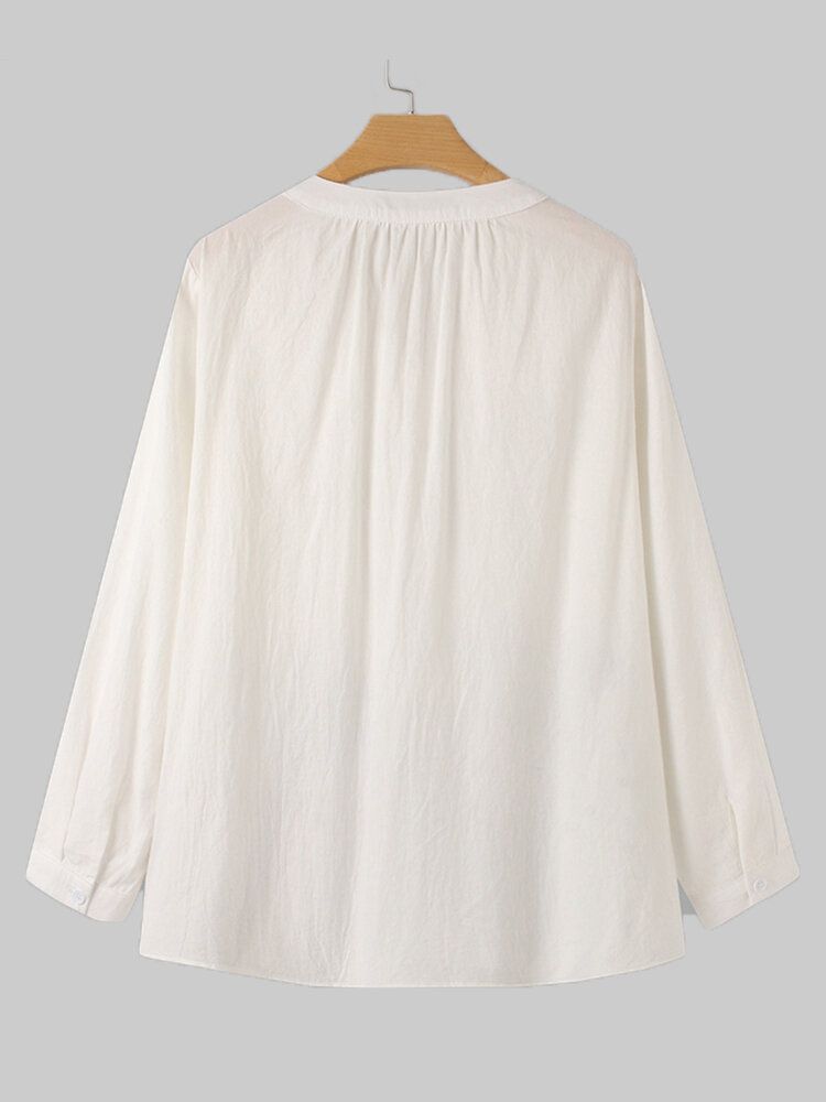 Femmes 100% Coton Col V Animaux Et Plantes Impression Blouse Lâche Décontractée