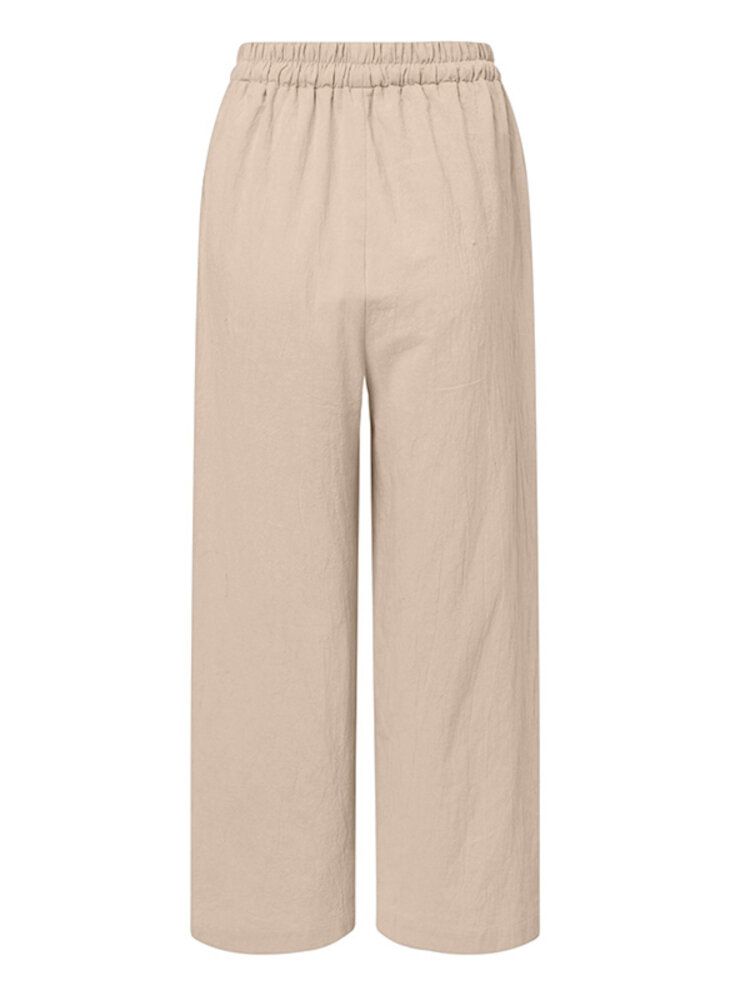 Femmes 100% Coton Poches Latérales Couleur Unie Taille Élastique Cheville Longueur Pantalon Décontracté