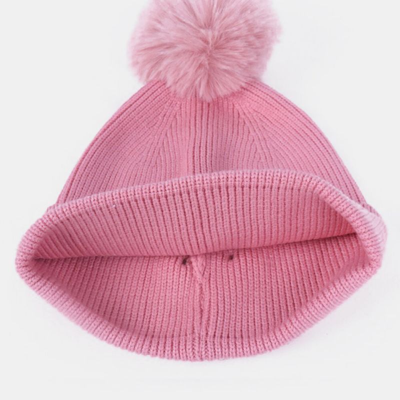 Femmes 2 Pièces Laine Hiver Garder Au Chaud Quotidien Décontracté Cou Protection Du Visage Peluches Boule Tricoté Chapeau Bonnet Masque