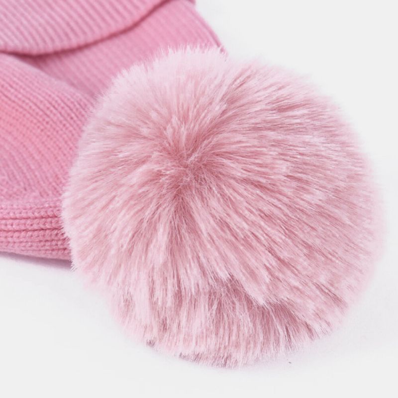 Femmes 2 Pièces Laine Hiver Garder Au Chaud Quotidien Décontracté Cou Protection Du Visage Peluches Boule Tricoté Chapeau Bonnet Masque