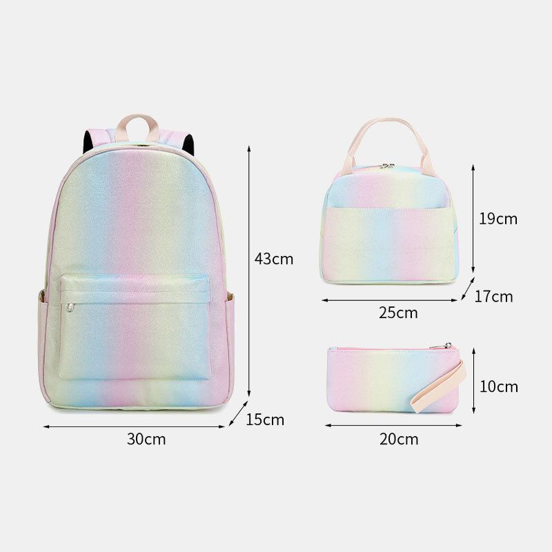 Femmes 3pcssuits Grande Capacité Dégradés De Couleurs Imperméables Sac À Dos Cartable