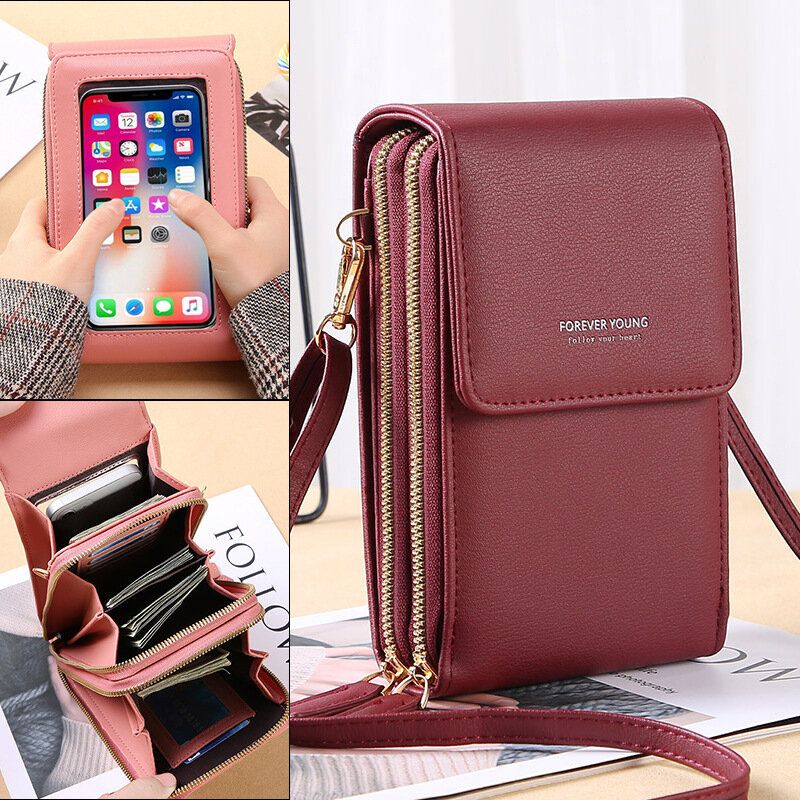 Femmes 6.5 Pouces Écran Tactile Sac Rfid Pochette Carte Sac Grande Capacité Multi-poches Bandoulière Téléphone Sac